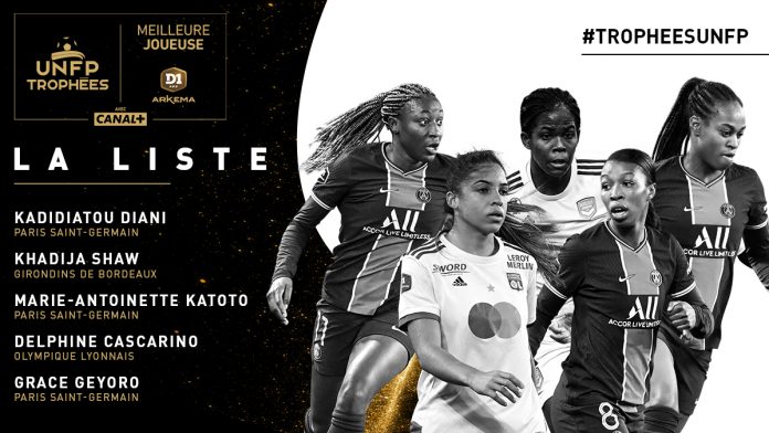 Marie-Antoinette Katoto, Grace Geyoro et Kadidiatou Diani du PSG, Khadija Shaw de Bordeaux et Delphine Cascarino de Lyon sont nominées pour être meilleure joueuse du trophée UNFP.