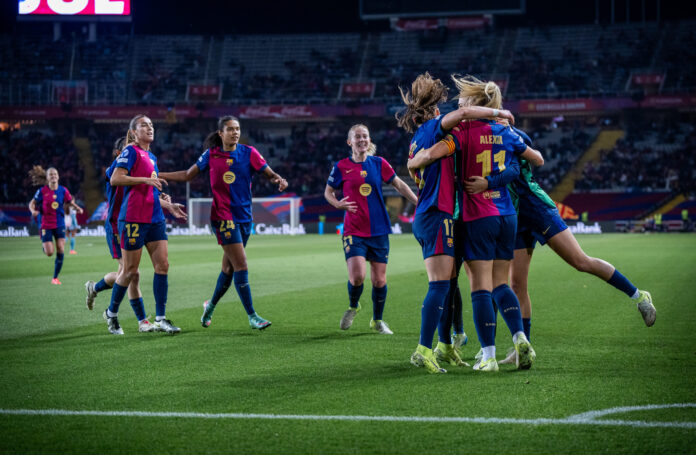 Célébration des joueuses du FC Barcelona suite au but de Putellas (3-0)