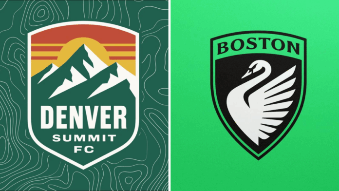 Logos des nouvelles franchises de NWSL : Denver Summit FC et Boston Legacy FC